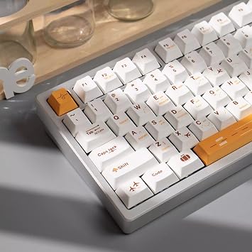 148 Keys Thickened PBT Keycap Set, White Yellow Flying Plan Theme, Cherry Profile Dye-Sublimation Keycaps for Cherry Gateron MX Switches Mechanical Keyboard & Wooting