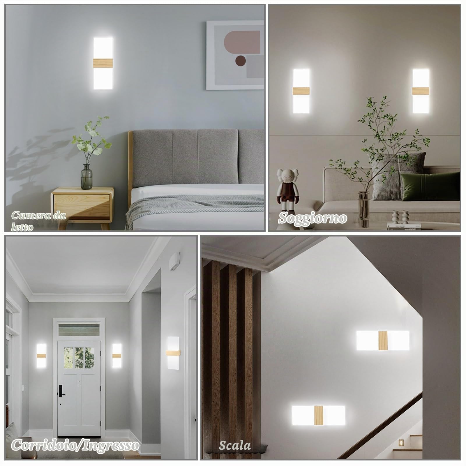 2 Pezzi Applique LED da Parete Interno 12W 6500K Acrilico Scocca in Legno | JaneYi Bianco Freddo Lampada Moderna Up & Down Illuminazione da Parete per Corridoio Scala Soggiorno Camera da Letto