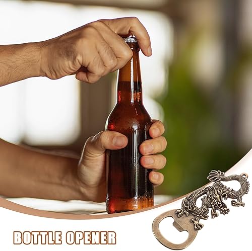 Miniatura 4 de Abrebotellas de dragón Abrebotellas de cerveza 2024 Año Nuevo chino Zodiaco Animal Abrebotellas Metal Vintage Abrebotellas Llavero Dragón Dorado