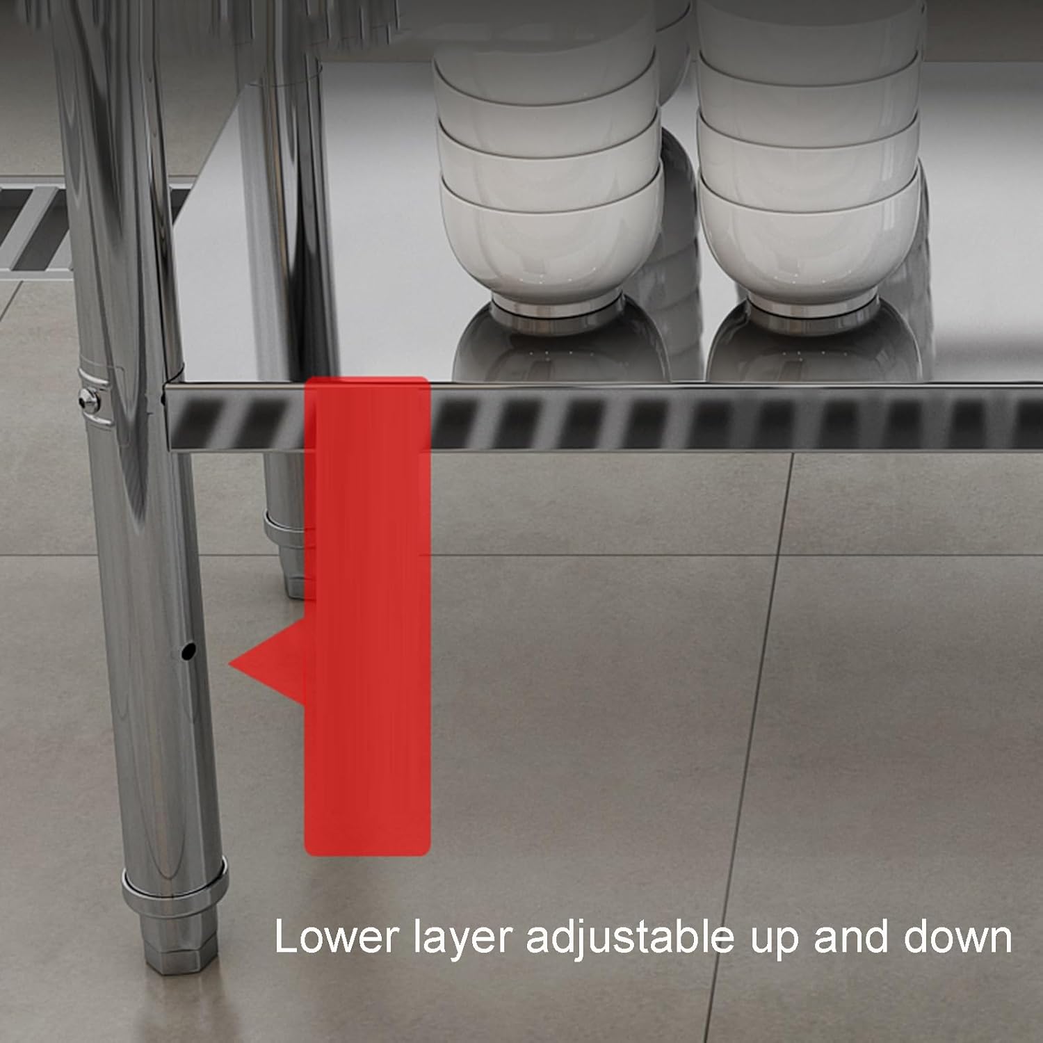 Double-Layer Stainless Steel Work Table Adjustable Lower Layer Kitchen Preparation Table Easy to Clean Crossbeam Reinforced Warehouse Packing Workbench