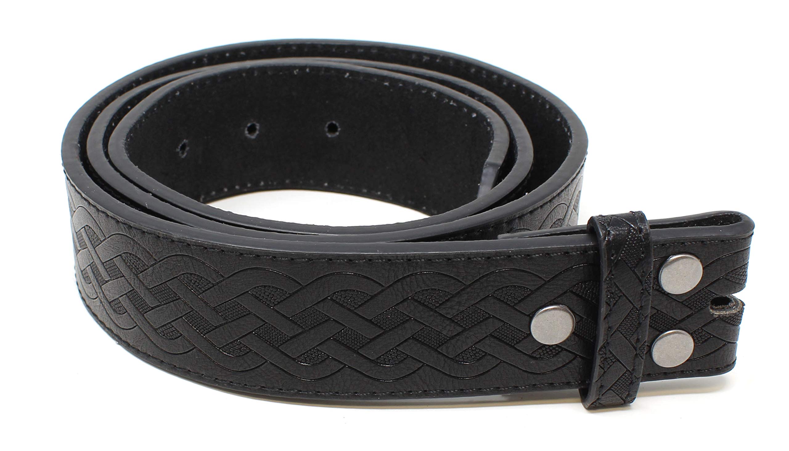 BC BeltsLeather Belt Strap with Embossed Celtic Knot Weave Pattern 1.5" Wide with Snaps