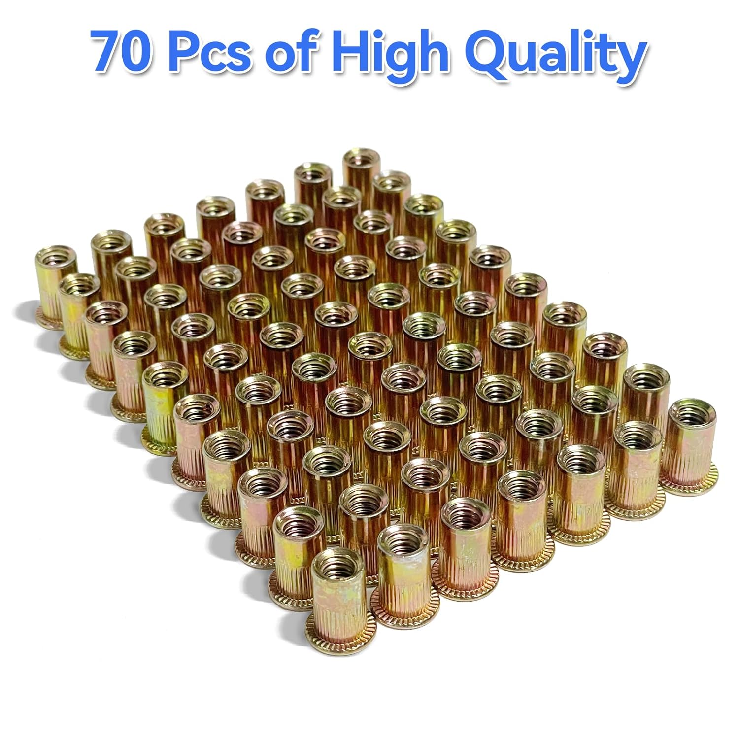 Rivet Nuts, 70 Pcs, 1/4-20 UNC, Flat Head, Zinc-Plated Carbon Steel, Knurled Body, 1/4-20 Rivet Nut, Rivnut, Rivnuts