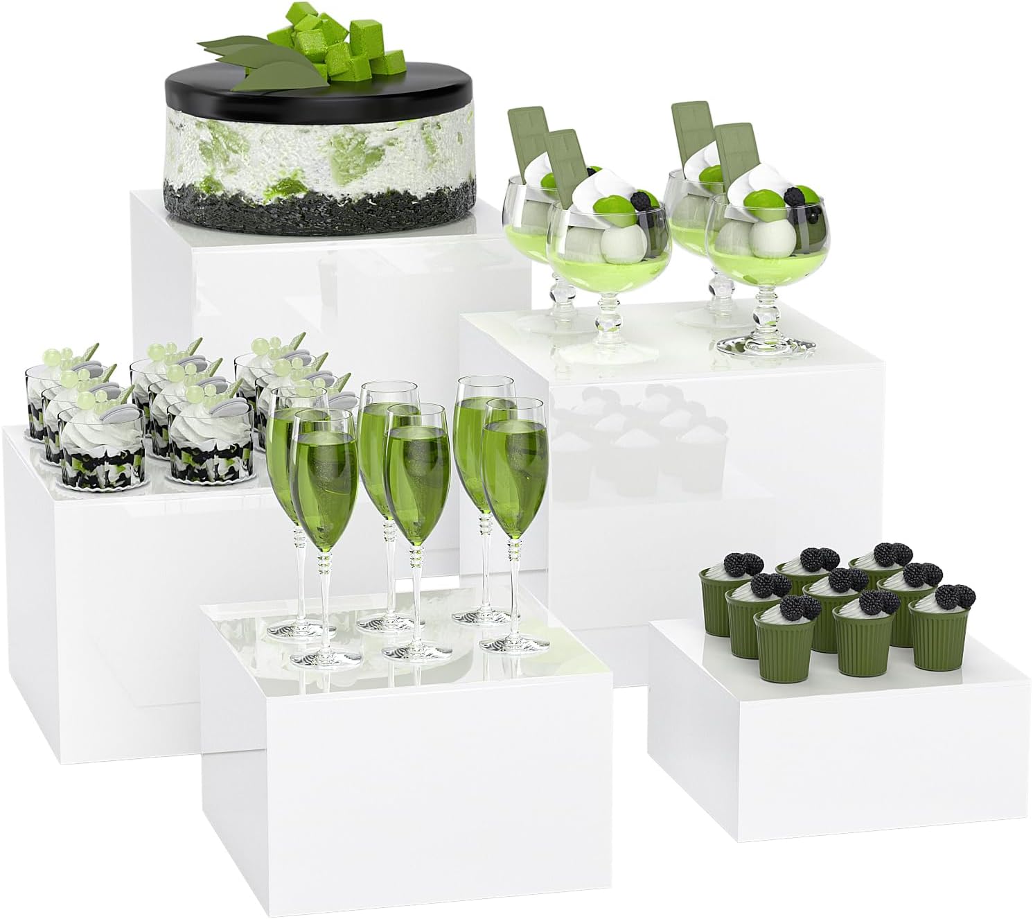 Extra Large White Acrylic Buffet Risers Cube Box Food Risers for Buffet Dessert Table 12 inch Set of 5 Display Stands for Weddings, Platters,Parties, Events, Decor Food Presentation, Shop Display