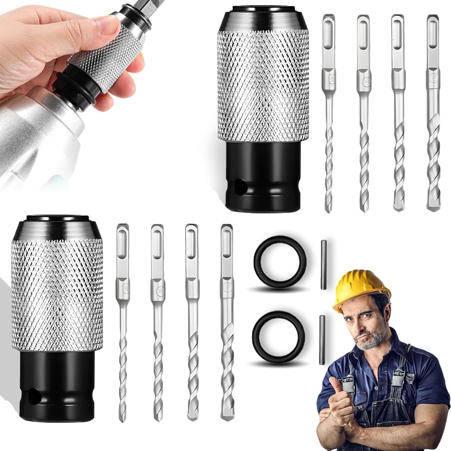 Rotary Hammer Adapter with Impact Drill Bits Set, Electric Hammer To Drill Converter, Quick Release Rotary Hammer Socket Adapter, Electrical Extension Tool Kit for Hammer Adapted Tools (2Set)