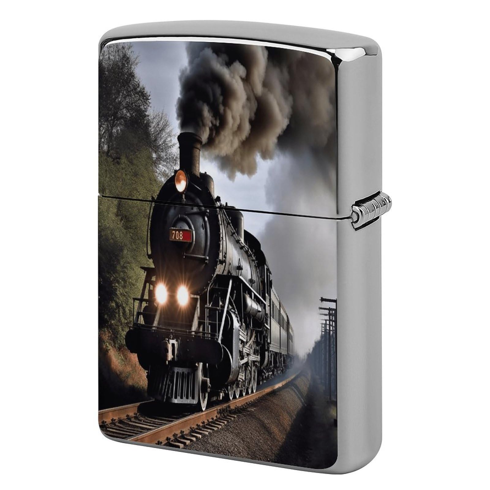 Steam Train Print Metal Lighter Cover Case, Vintage Cool Lighter Housing Funny Lighters Sleeve for Zippo Men Dad Husband Gift Collect