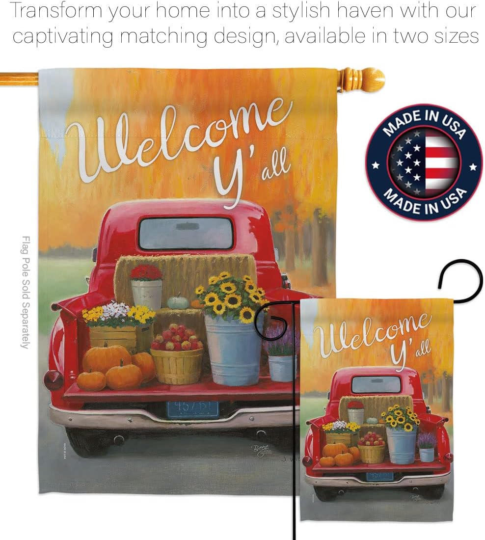 Breeze Decor GS113077-BO Welcome Truck Fall Harvest & Autumn Decorative Vertical Banner Pole, Garden Flag 13"x 18.5", Thick Fabric
