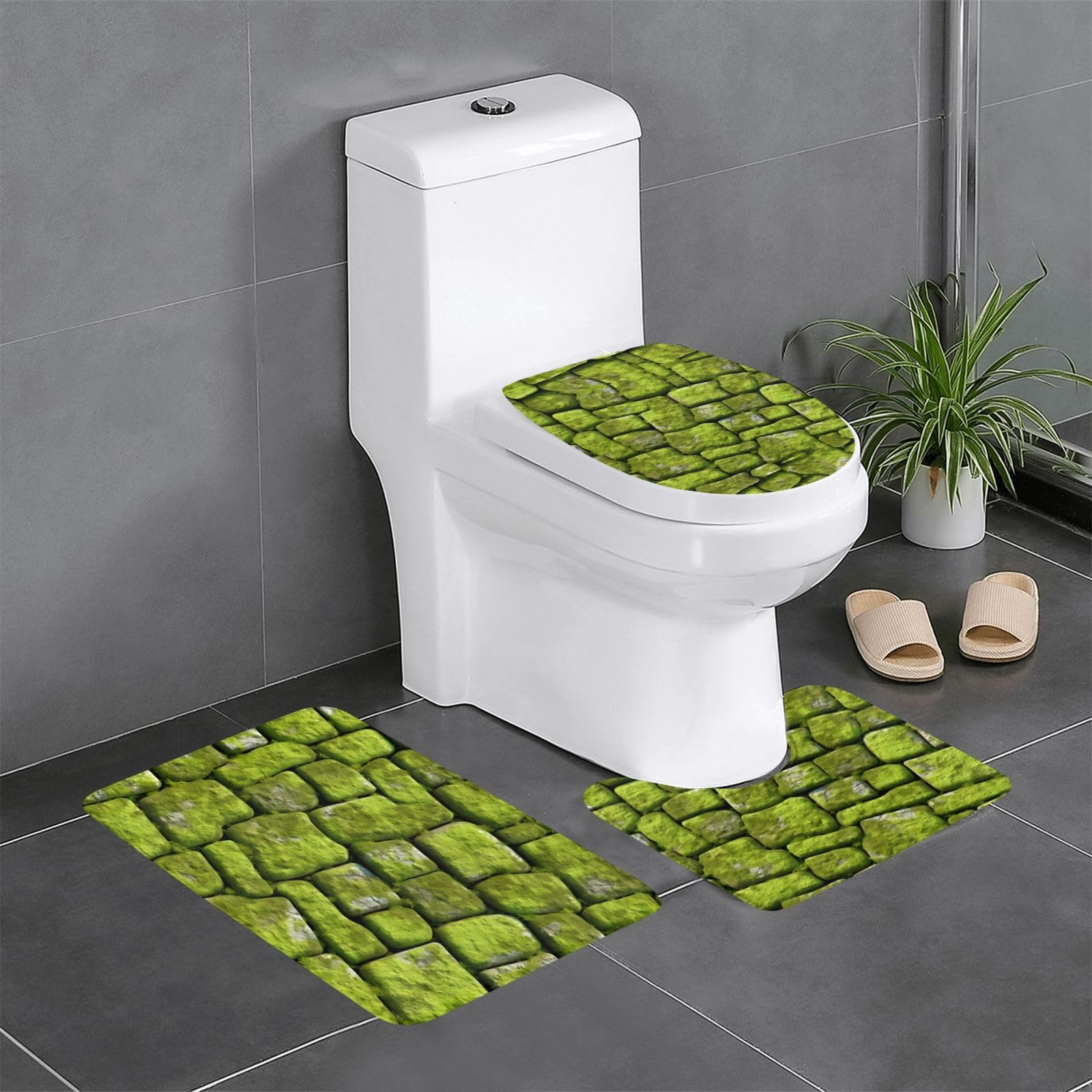 Tapis de salle de bain antidérapants Moss Stone : lot de 3 pour toilettes et coiffeuse