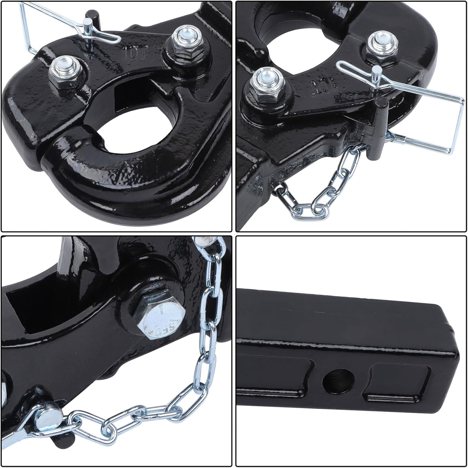10-Ton Pintle Hitch for 2-Inch Receiver Hook Military Receiver 20000LBS Fits 2-1/2 in Lunette Ring Gloss Black Powder Coat