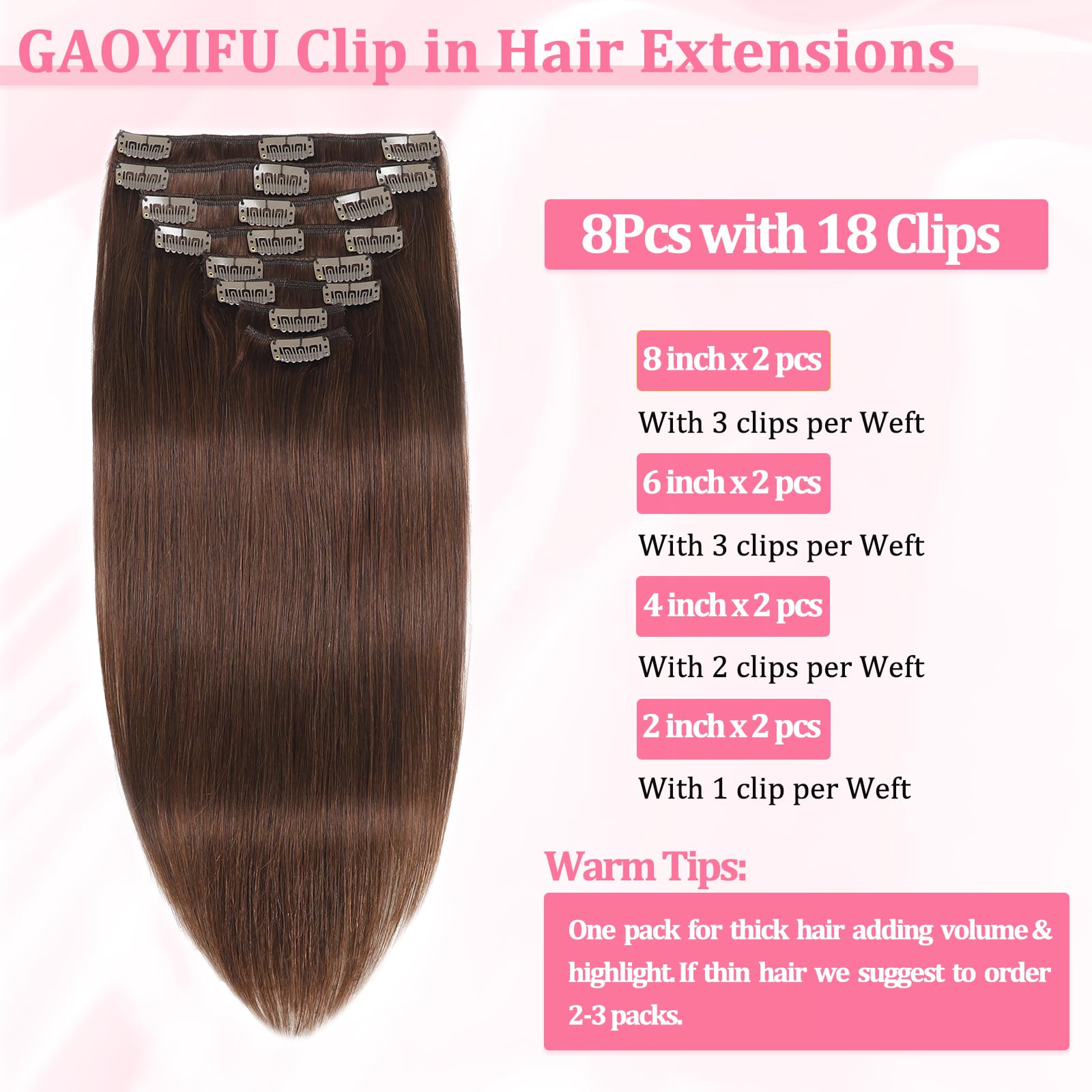18 Inch Real Human Hair Clip In Extensions 8 Piece Set 100g Amazon.com : Clip in Hair Extensions Real Human Hair, 18  main image 3