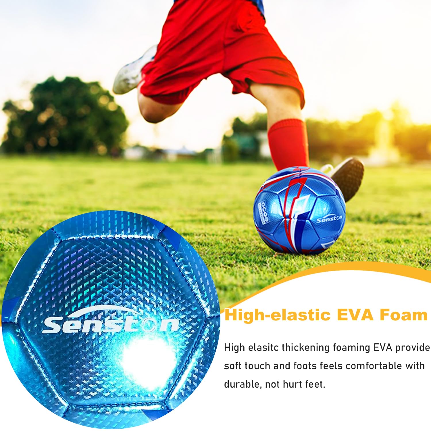 Senston Soccer Ball Size 3 & Size 4 & Size 5 for Kids and Adult Official Match Training Soccer Ball with Pump