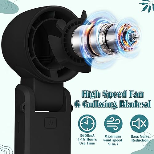 Miniatura 5 de Mini ventilador portátil de mano  Pequeño ventilador de mano personal plegable para el cuello con pantalla LED, velocidad ajustable de 3600 mAh