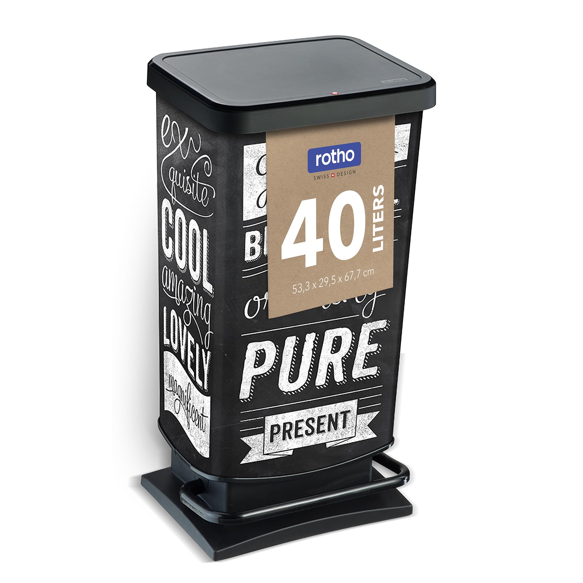 Rotho Hipster Paso Dustbin 40L With Pedal And Lid, Plastic (Pp) Bpa-Free, 40L (35,3 X 29,5 X 67,6 Cm)