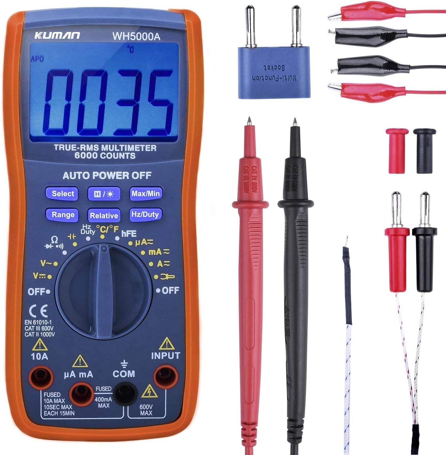 kuman Digital Multimeter,True RMS 6000 Counts Multimeters Manual and Auto Ranging,Measures Voltage,Current,Resistance,Capacitance,Frequency (2)