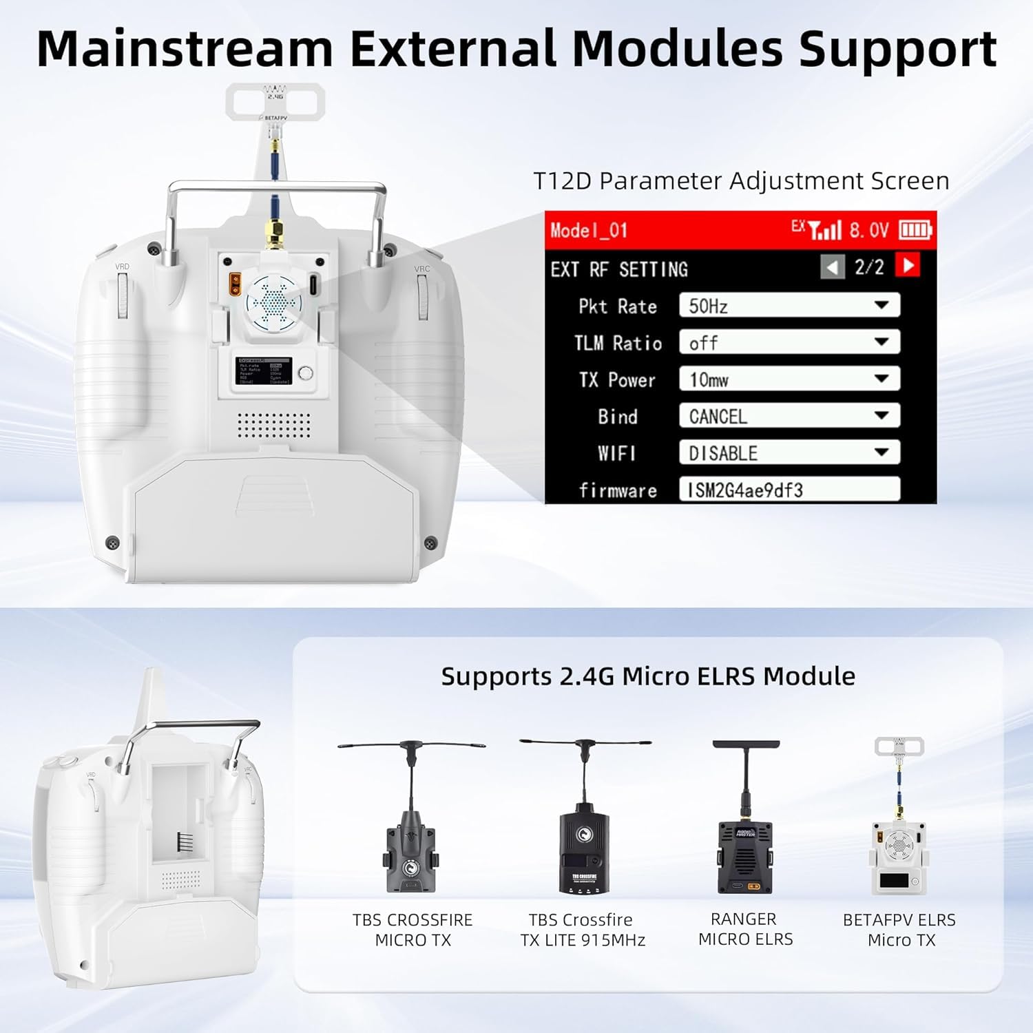 Radiolink T12D V2 12CH RC Fernsteuerung & R12F Empfänger Set, 2.4GHz Fernbedienung mit 4km Reichweite, 50 Modellspeicher, Unterstützt ELRS/TBS Crossfire Modul für Drohne, Flugzeug, Auto, Boot (Mode 2)