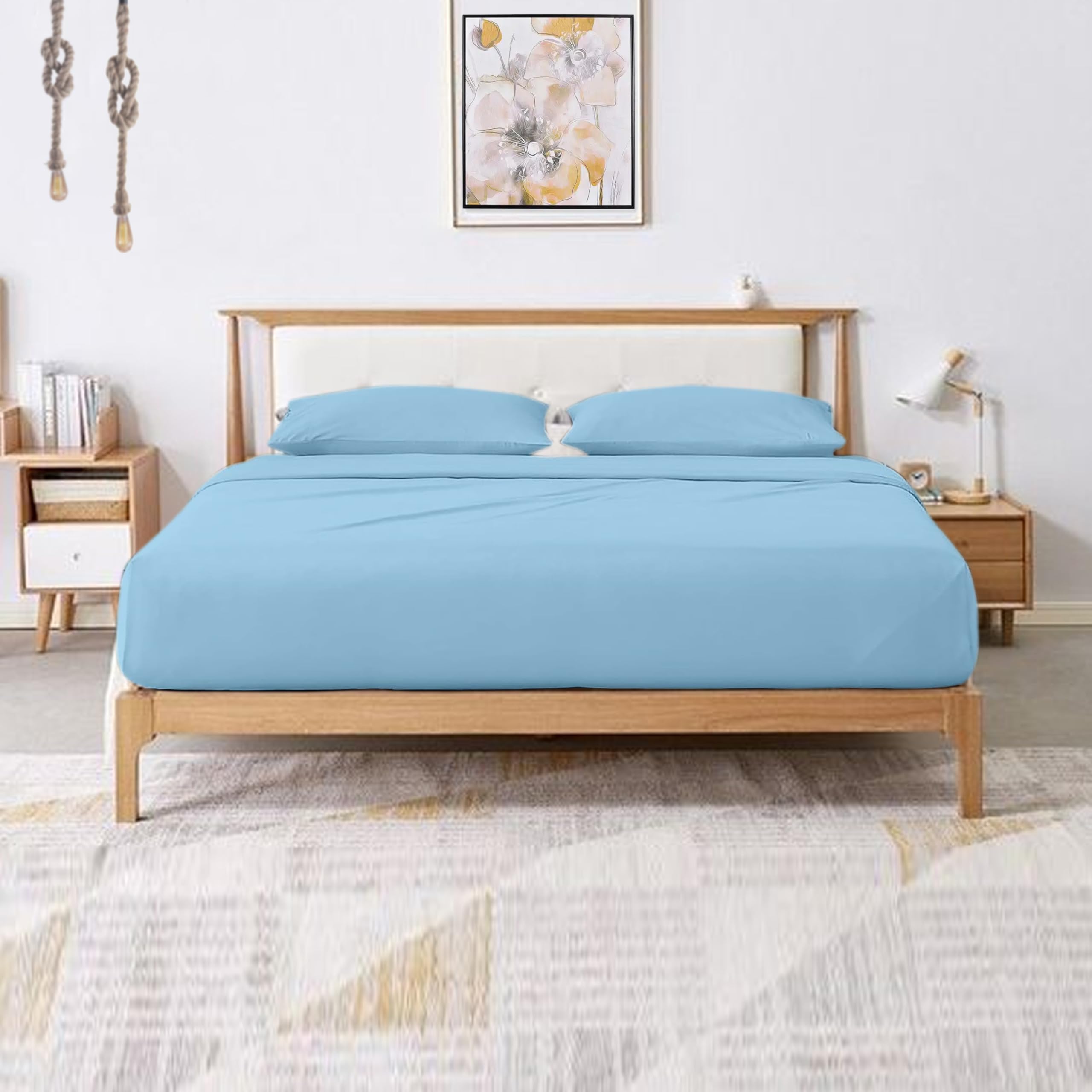 Canapé lit de lit 91,4x182,9x15,2cm bleu clair 100% coton égyptien uni