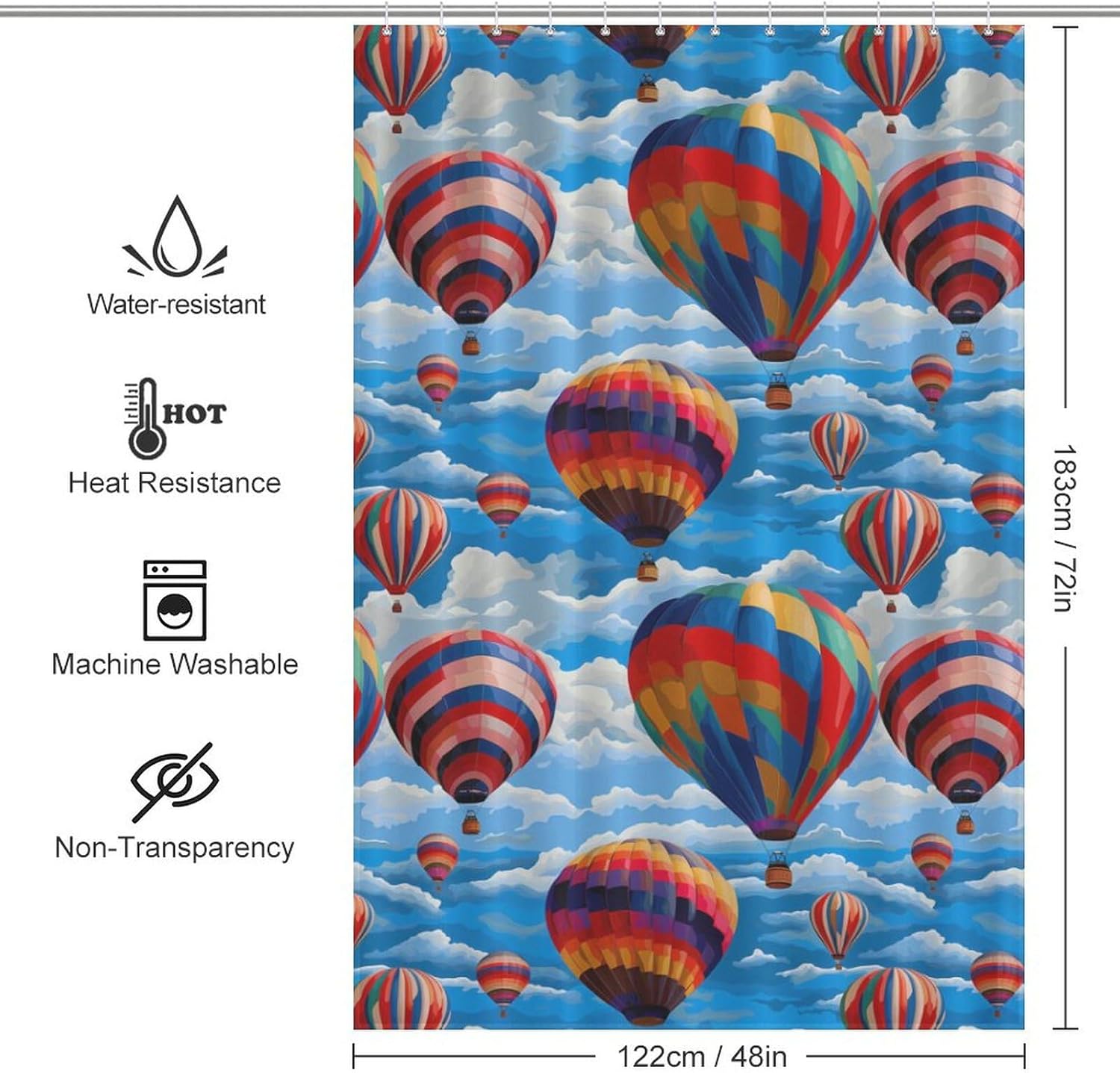 Hot Air Balloons Funny Shower Curtains Washable Bath Curtain Liner with Hooks for Bathroom Bath Tubs