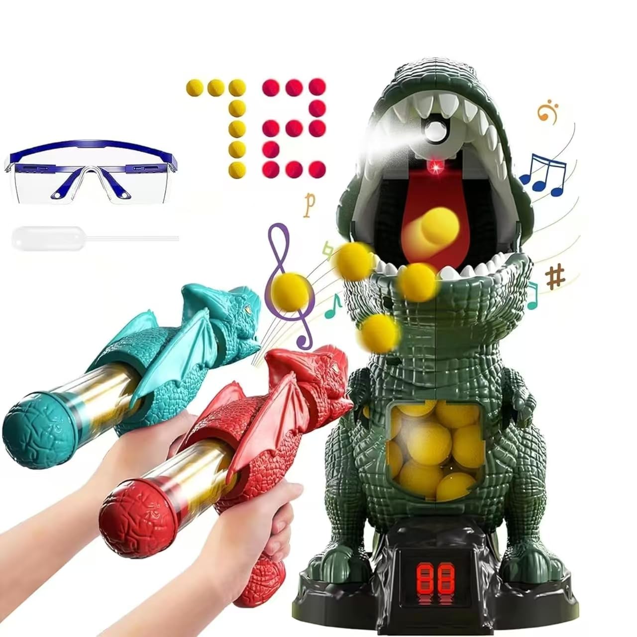 Jeu De Tir Dinosaure - 2 Pistolets Avec Cible Velcro Et Gobelets