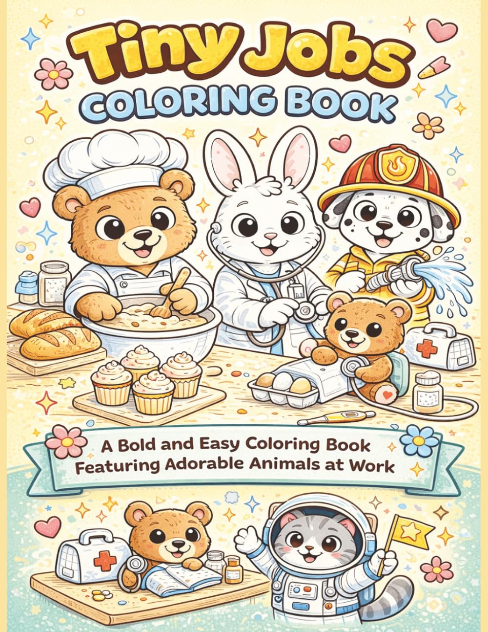 Tiny Jobs Coloring Book: A Bold and Easy Coloring Book Featuring Adorable Animals at Work