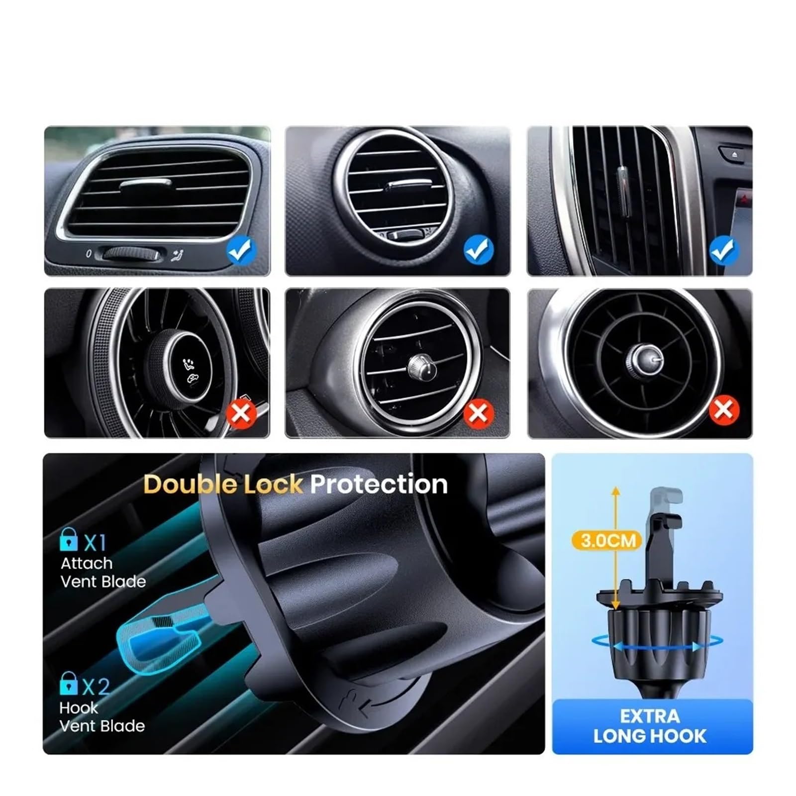 Supporto for telefono cellulare for auto con presa d'aria a gravità