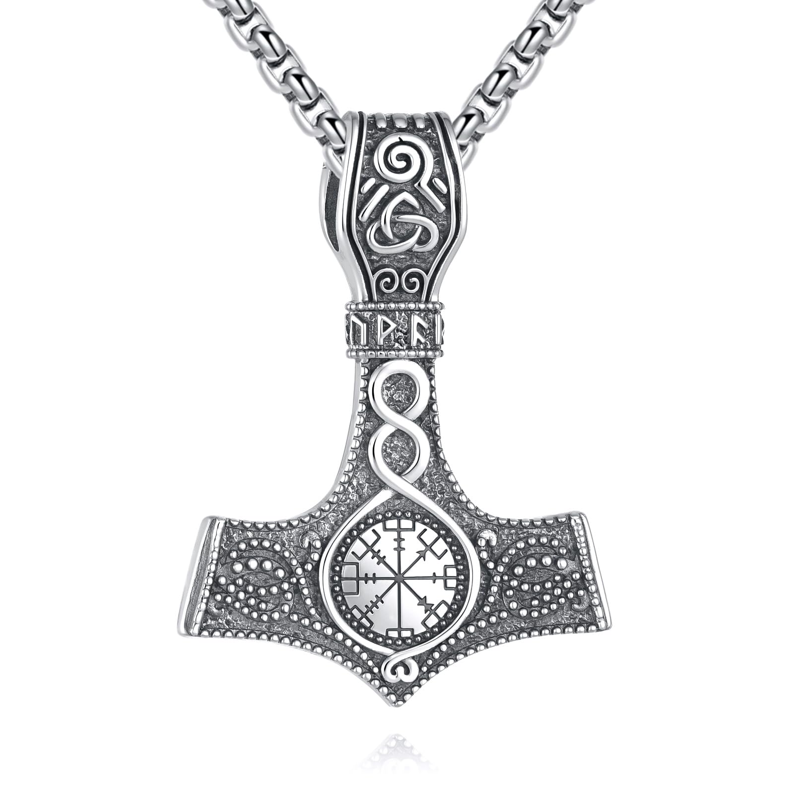 URONE Thor-Hammer-Kette Sterlingsilber Mjölnir-Anhänger Nordisches Runen-Amulett Wikinger-Schmuck Geschenkidee Für Herren