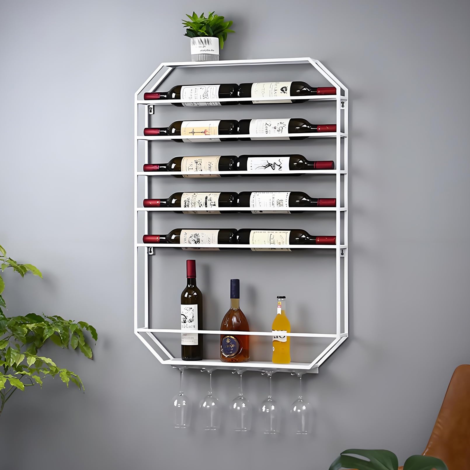 Casier à vin flottant métal support verres étagère murale bouteilles alcool blanc