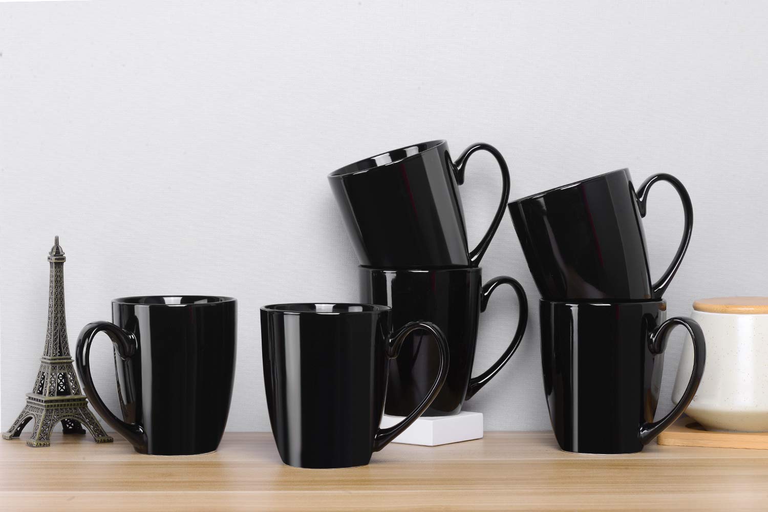 Home-Cart Porcelain Bone China Tea and Coffee Mugs, Black, 200ml, Set of 6 1