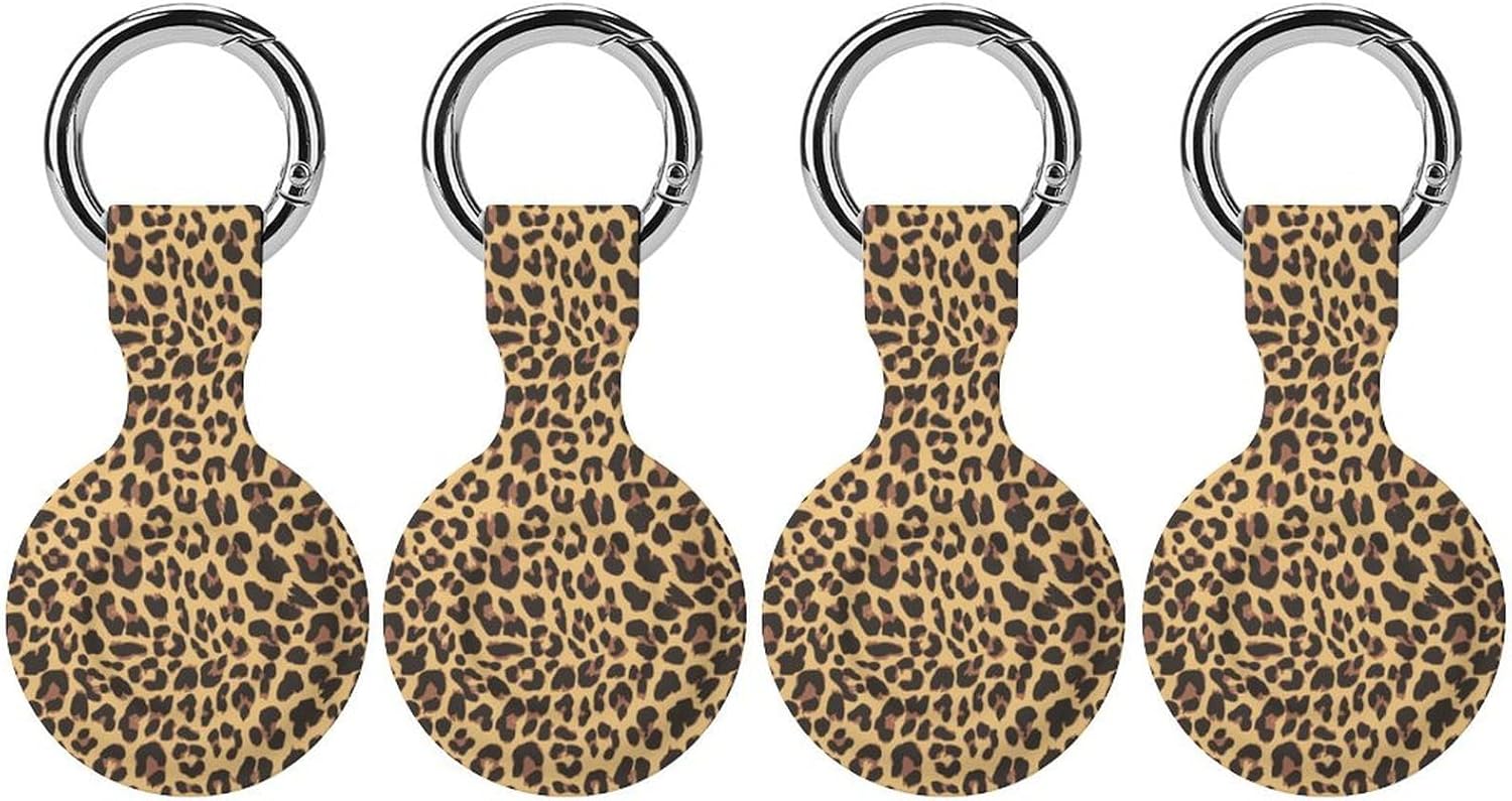 Brown Cheetah Pattern Funny Cover Compatible with AirTag Case Protector GPS Tracker Storage Bag Box with Keychain Novelty Gifts