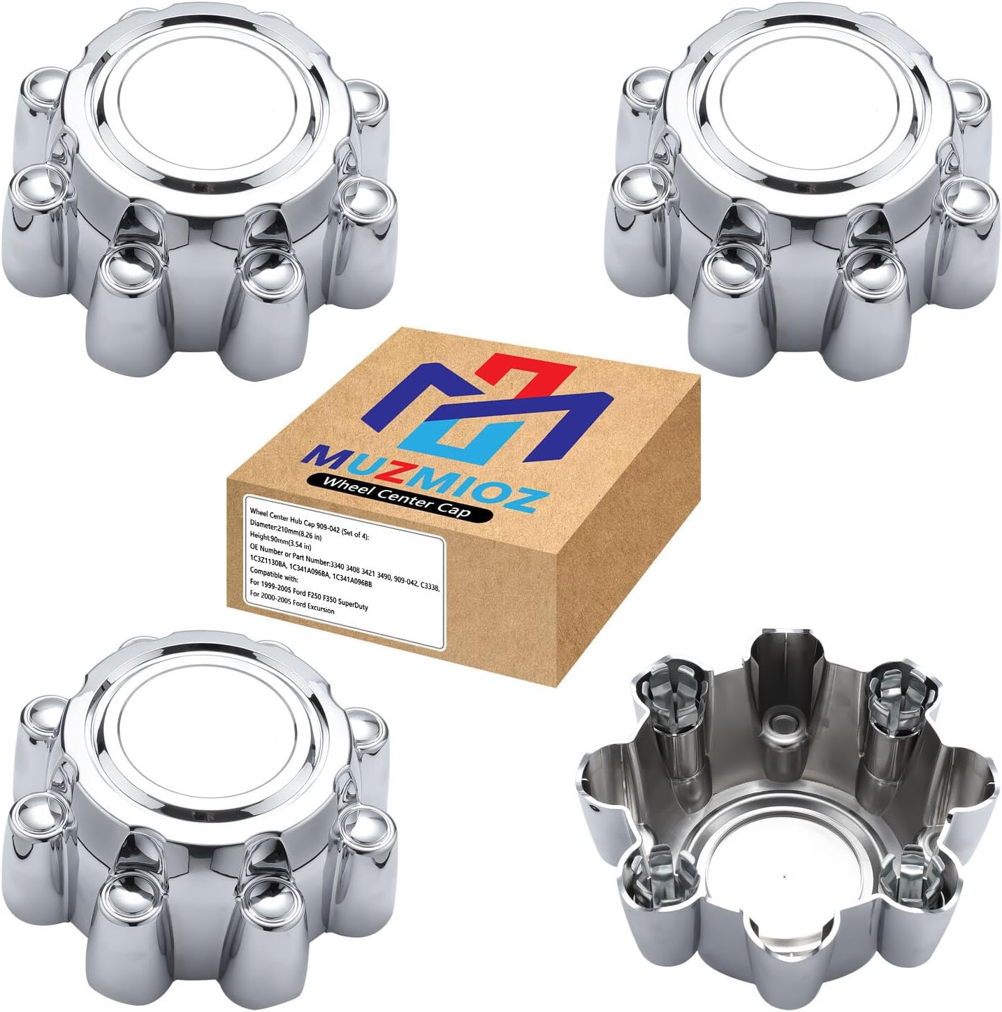 Wheel Center Hub Cap 909-042 (Set of 4),Center Cover Hubcap Fit 8 Lug Wheels Compatible with Ford Excursion F-250 F-350 Super Duty SRW For # 1C3Z1130BA 1C341A096BA
