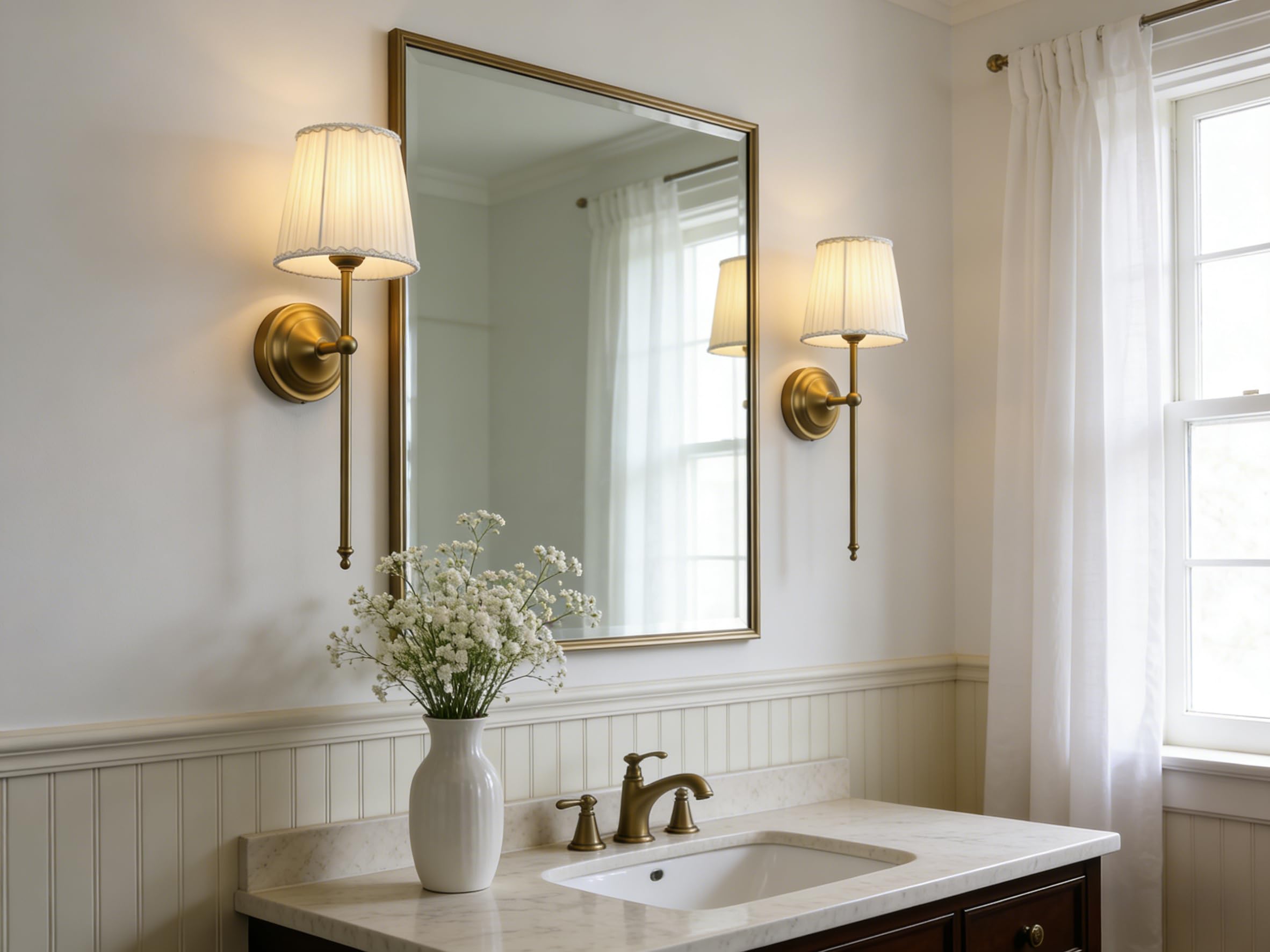 Wall Sconce Lighting Pleated Beige White Gauze Fabric Boho Decor Industrial Vintage Bedside Nightstand Light Wall Mounted Lamp — view 8