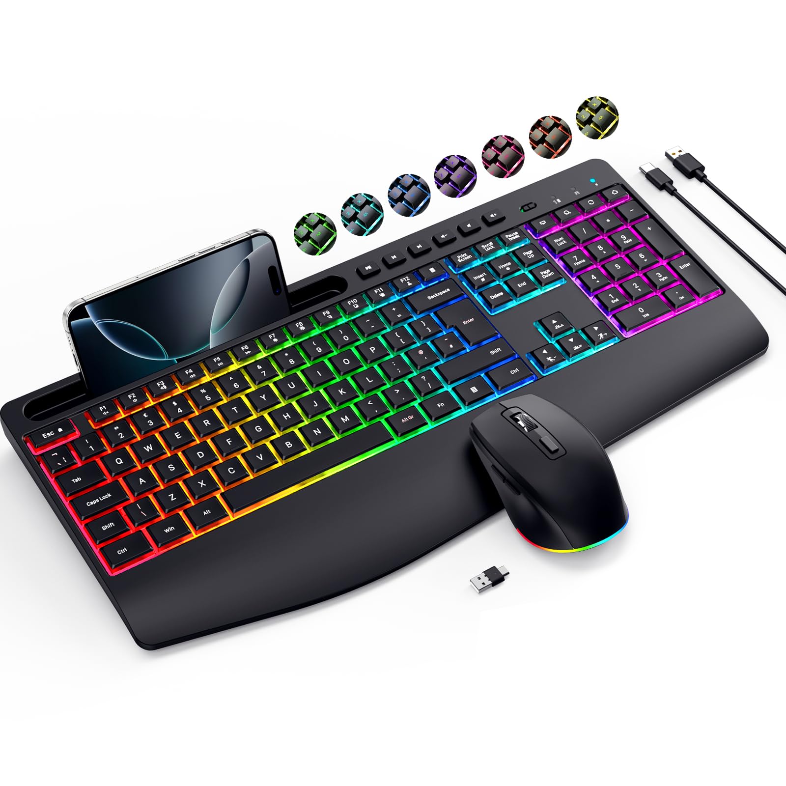 Wireless Keyboard and Mouse Set 9 RGB Backlit Effects