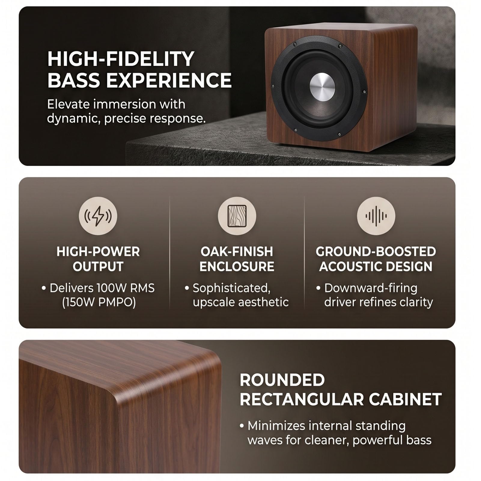 VBESTLIFE Subwoofer Amplificato 6.5 Pollici 100W, Colore Quercia, per Home Theater e Impianto Audio (Spina europea)