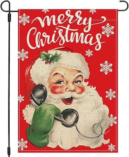 Miniatura 8 de Bandera de jardín de Feliz Navidad de 12 x 18 pulgadas, doble cara, árbol de Navidad rojo granero de Navidad, bandera estadounidense, camión,
