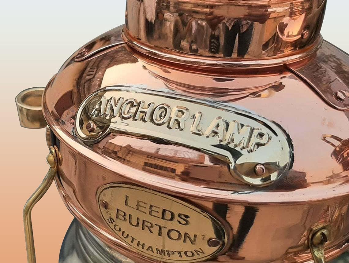 Antique Style Brass Copper Finish Vintage Reproduction 14” Leeds Burton Nautical Maritime Ship Oil Lamp Burner Lantern