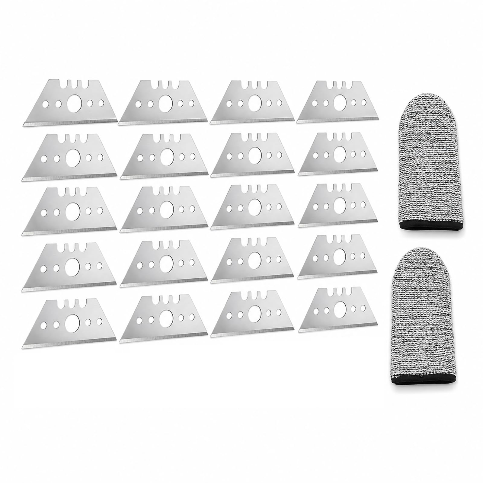 20 Stück Trapezförmige Cutterklingen, Ersatzklinge, 52 mm, Universal, für Bastel- und Kunstmesser, präzises Schneiden von Karton, Kunststoff, Teppich und Leder mit 2 Anti-Schnitt-Fingern