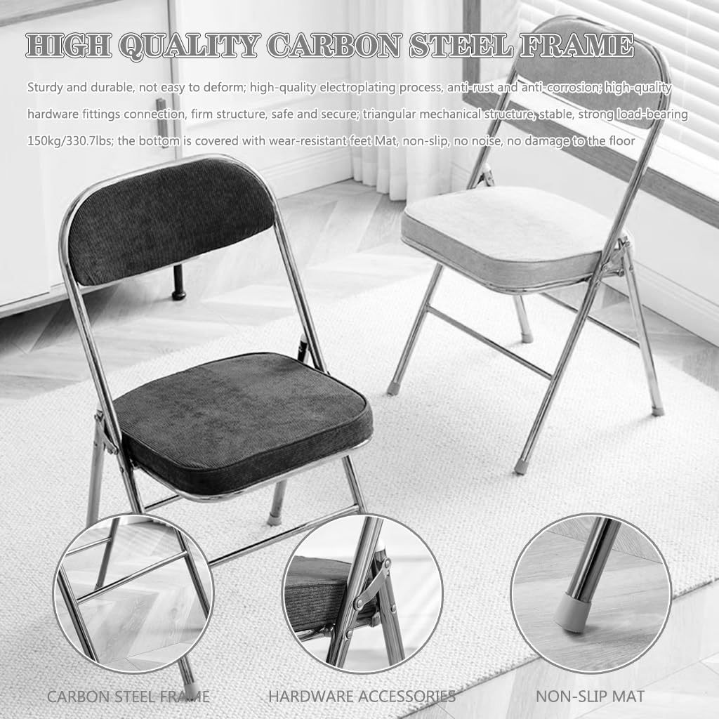 Sedia pieghevole in velluto con cuscini spessi, supporta 150 kg, design elegante per soggiorno, camera da letto o ufficio