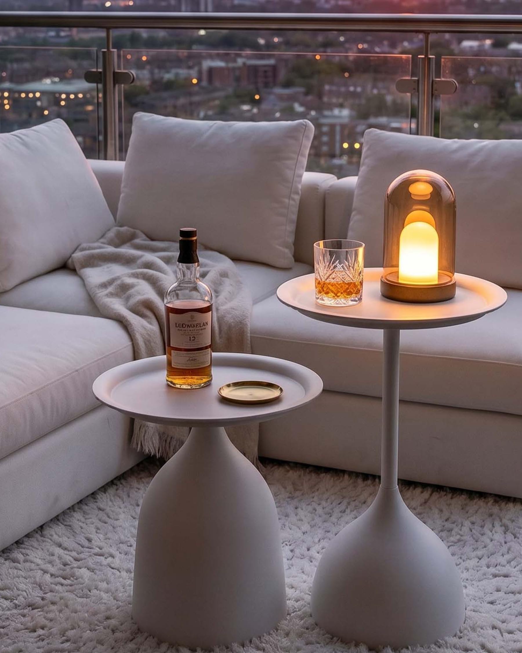 Petite table basse extérieur métal blanc bout de canapé design Ø40 cm salon