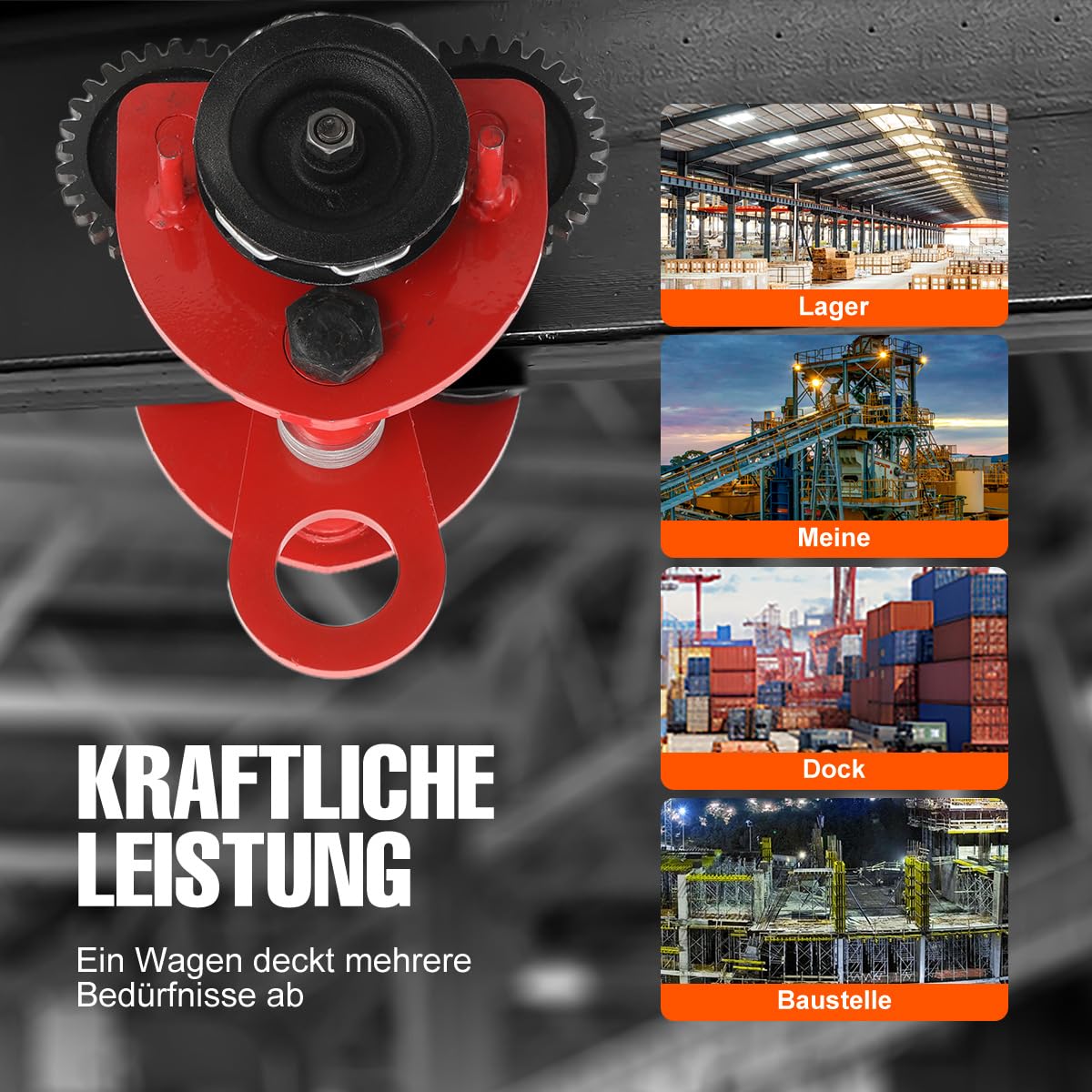 Rollfahrwerk 2000 kg Kranfahrwerk Laufkatze 80~168mm Handfahrwerk Handlaufkatze Seilwinde Kettenzug Hallenkran Haspelkette Kran Für Haben, Be- und Entladen von Materialien, mit 3m Kette