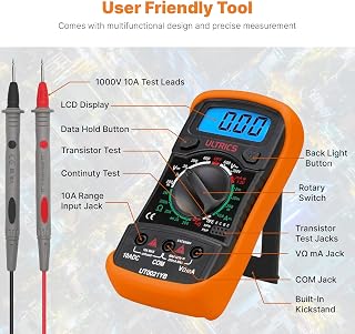 ULTRICS Digital Multimeter with Backlit LCD: AC/DC Voltage, Current, Resistance, Continuity, Diode Tester for DIY & Home Use