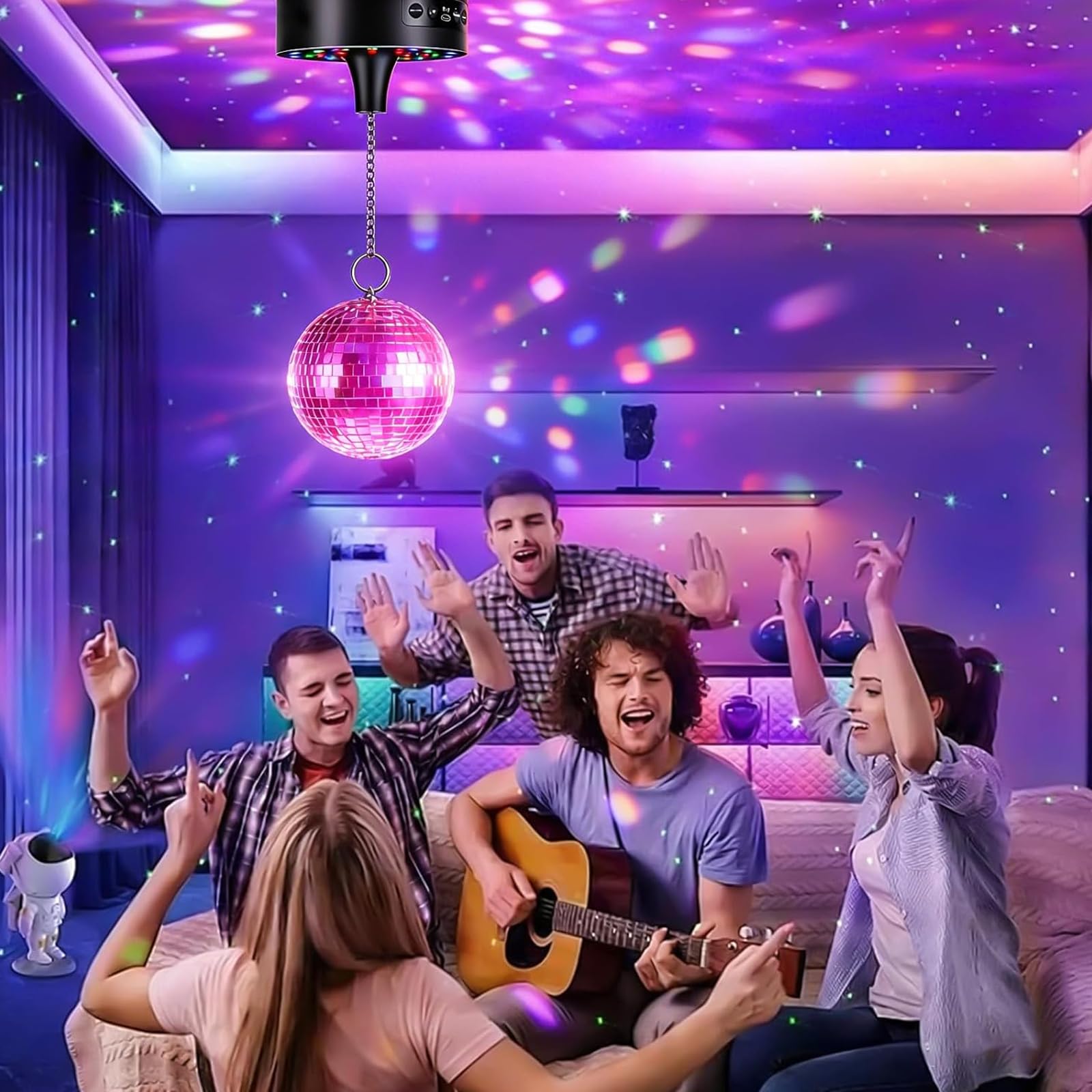 Sfera da discoteca, motore a 30 LED RGB con telecomando, velocità di rotazione regolabile 0-15 giri/min, motore rotativo a LED, motore rotante, sfera a specchio, motore silenzioso per sfere di specchi