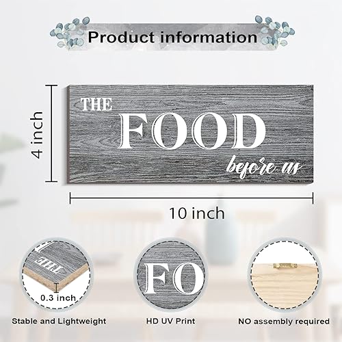 Miniatura 10 de Creoate Letreros de cocina para decoración de pared, 4 piezas de madera con texto en inglés "Bless Food" para decoración de pared de cocina,