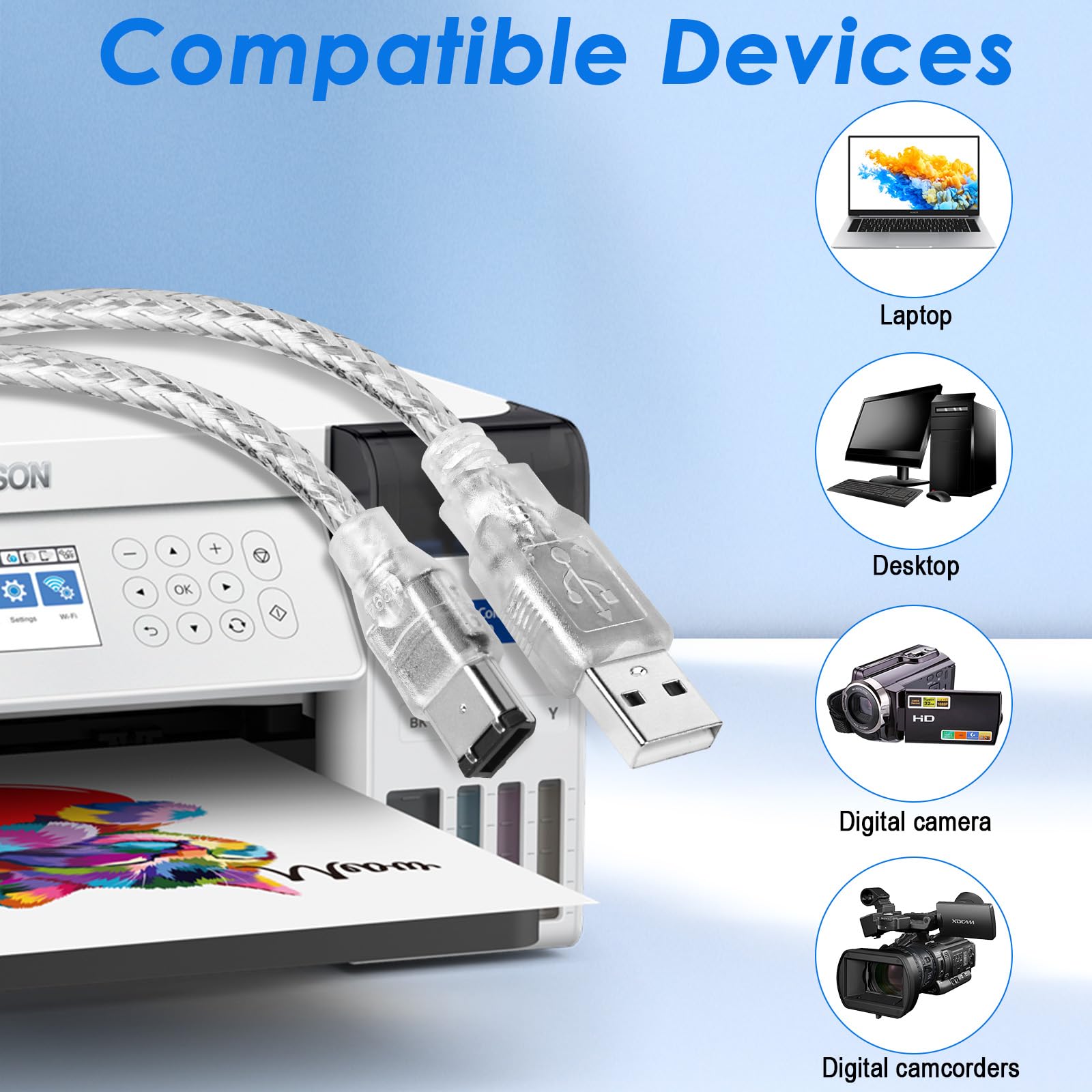 Herfair Cavo FireWire IEEE 1394, da USB a 6 pin maschio a maschio, adattatore dati, convertitore iLink FireWire 400 DV per laptop e videocamera, cavo DV a computer, 1,8