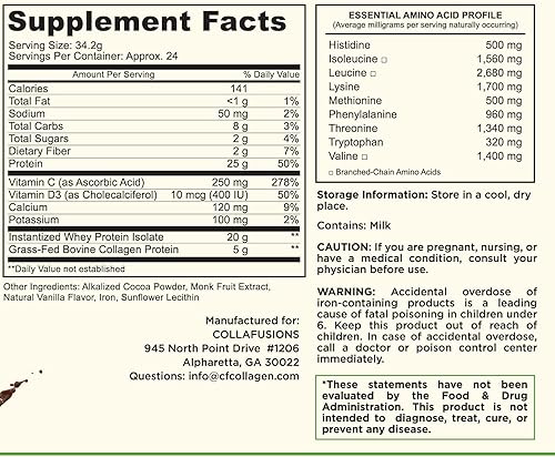Miniatura 4 de 24 porciones, 0.71 onzas de aislado de proteína de suero de leche, 0.18 oz de péptidos de colágeno, vitamina C y D, salud, belleza, recuperación,