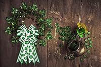 Vista 5 de Arcos grandes del día de San Patricio para corona, lazos de corona de trébol irlandés, lazos de hojas de trébol verde, lazos de arpillera blanca