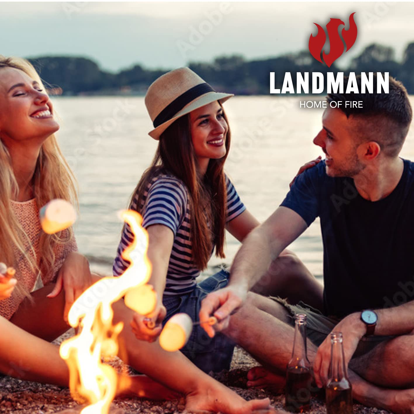 LANDMANN 11804 Kosz na ogień z siatką mesh do ochrony przed iskrami, osłony i krawędź nośna ze stali nierdzewnej, korpus i płyta podłogowa lakierowane [Ø 36 cm]