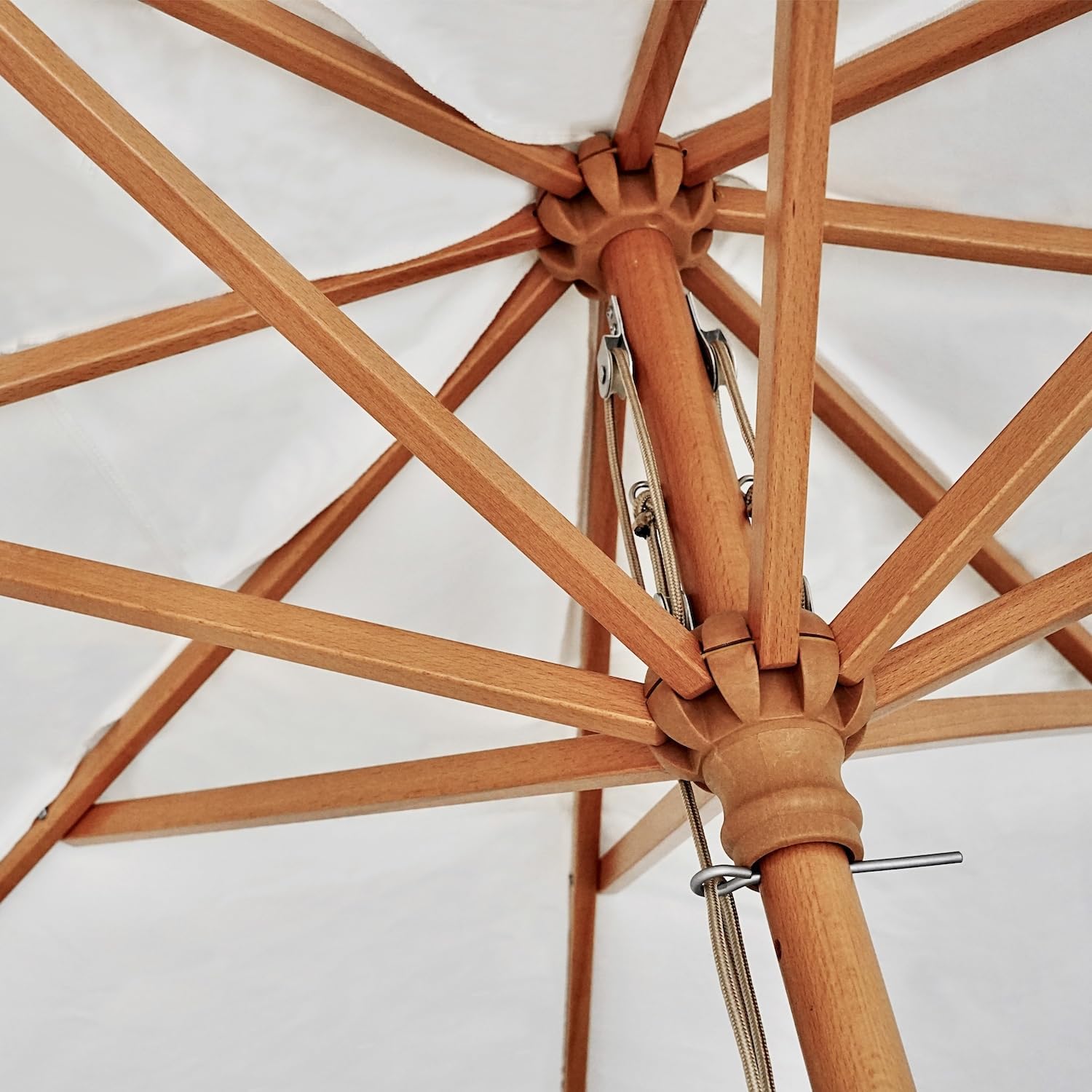 AMMSUN 8.5ft Luxury Premium Boho Patio Umbrella Wood Pole Fancy Bali-style Outdoor Umbrellas UPF 50+ Sun Protection with Pulley Lift Air Vent Tassel Fringe for Garden, Pool, Deck, Beach, Backyard, Events