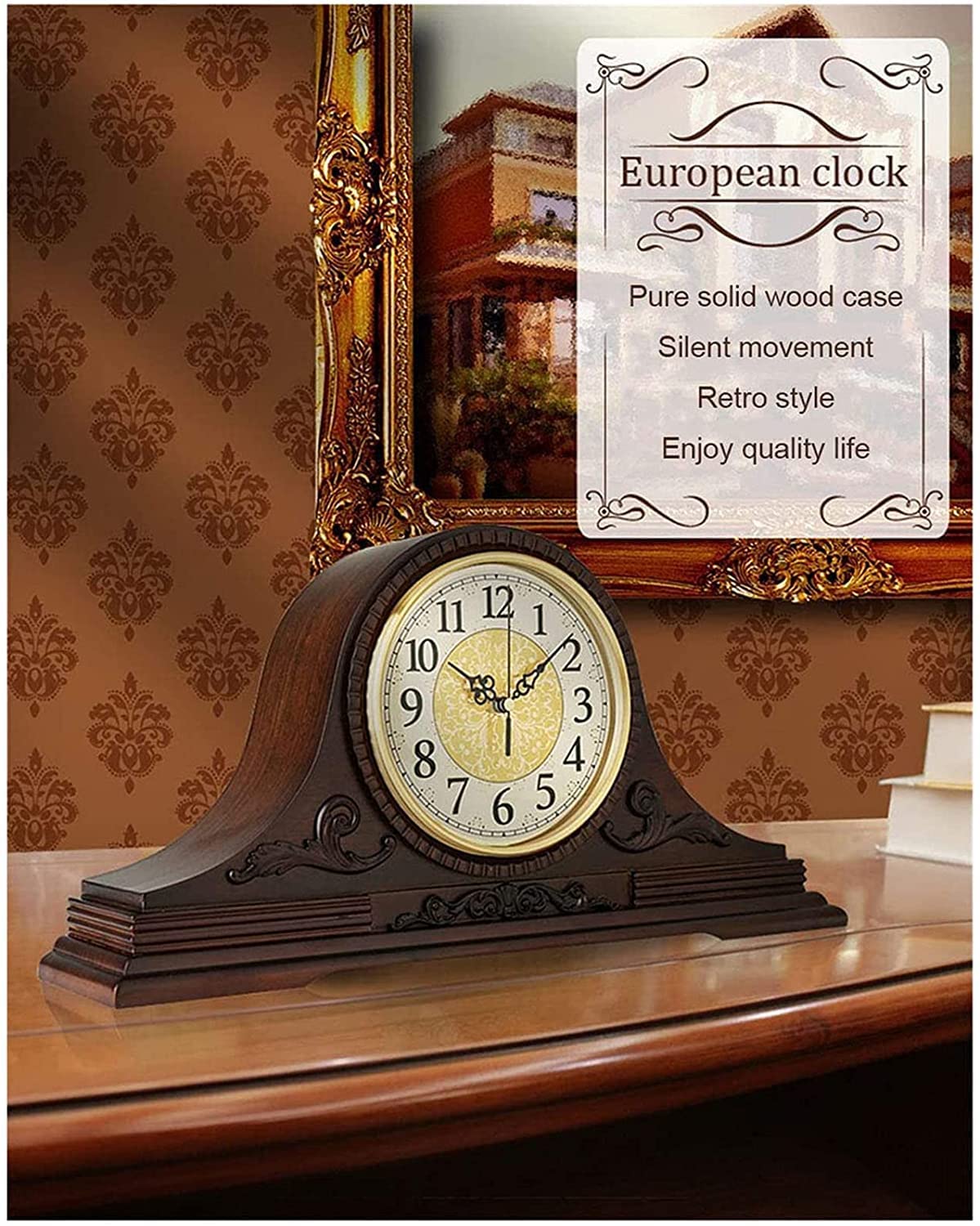 Horloge De Cheminée Rétro Silencieuse 10 Pouces Marron - Style Ancien Élégant