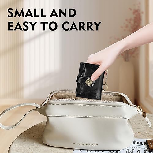 Miniatura 5 de Travelambo Cartera pequeña para mujer con 2 ventanas de identificación, bloqueo RFID, de cuero, tarjetero con bolsillo con cremallera