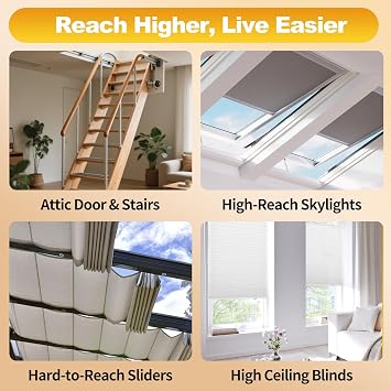 Window Pole Opener,1.84m Window Opener with Telescopic Pole for Roof Windows and Blinds Stainless Steel Sectional Skylight Pole with Hook Compatible with GGL & GGU Skylight Windows