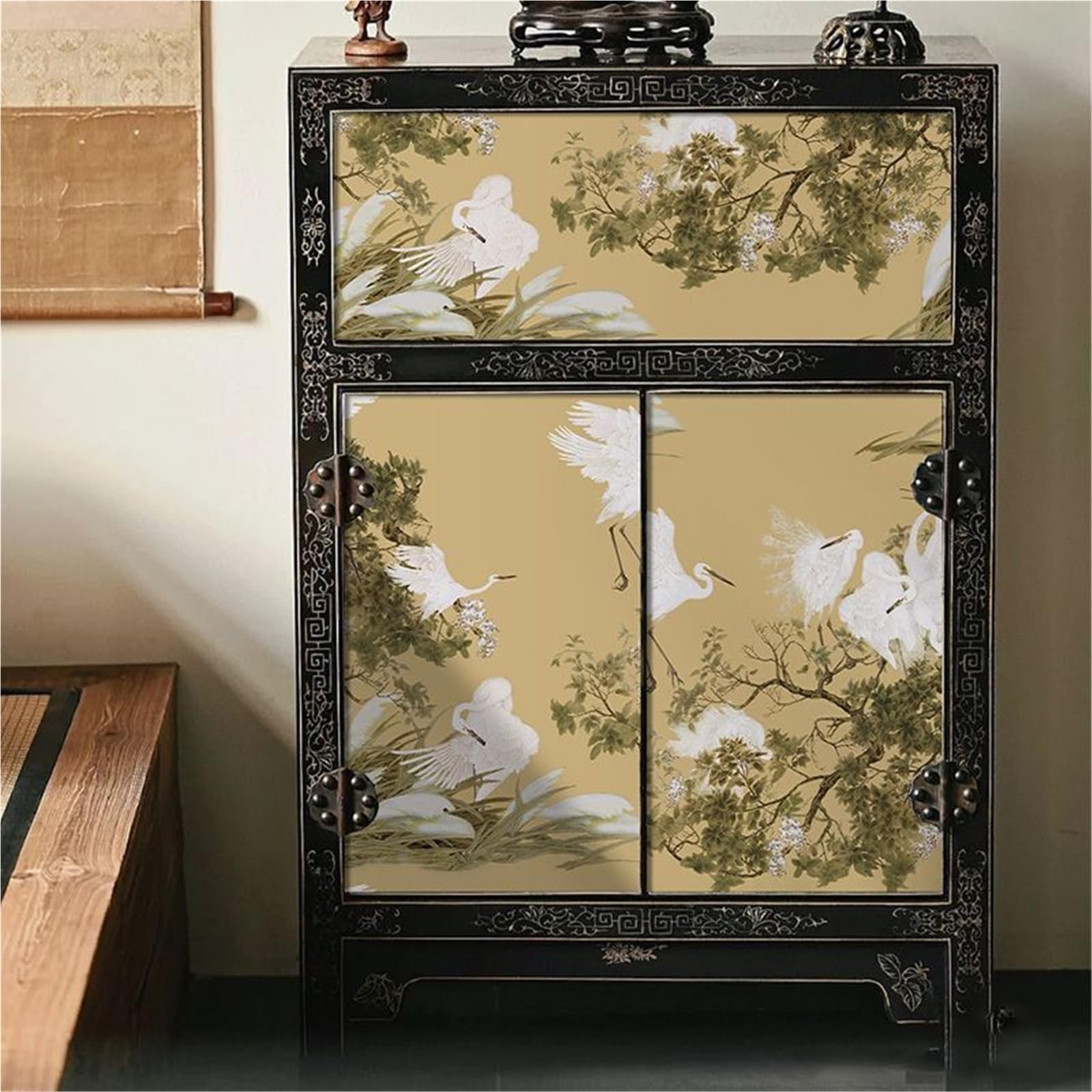 BTGYTTKL Self Adhesive Wallpaper Floral Bird Vintage Removable Peel and Stick Film for Bedroom and Cabinet Surface Renovation(B,44x500cm)