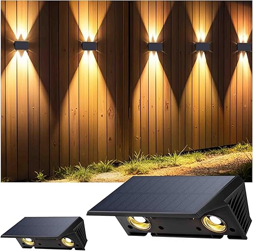 Miniatura 10 de Luces de valla alimentadas por energía solar, paquete de 6 luces solares para valla con botones flexibles arriba/abajo, IP67 impermeables para